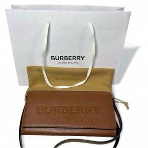 Burberry Brown Embossed Henley Leather Wallet on Strap
